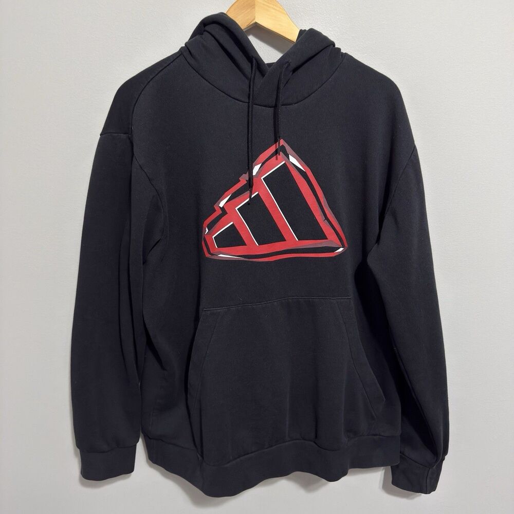 Adidas Black Pullover Hoodie Sweatshirt Men's XL Evo Red Logo Graphic